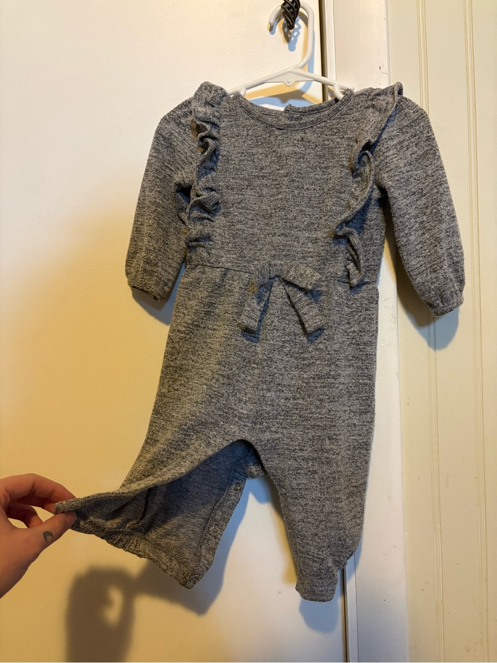 Carter's Gray Knit Ruffle One-Piece Romper - Picture 4 of 4
